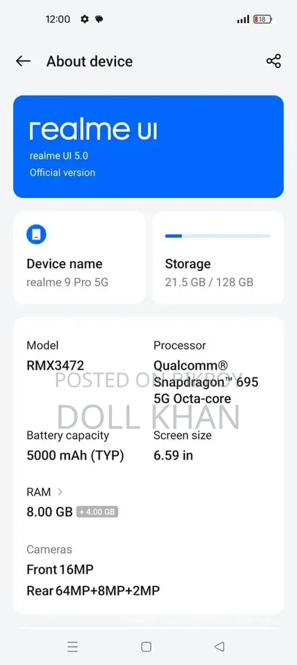 Realme 9 pro 5g 8-128 (Used)