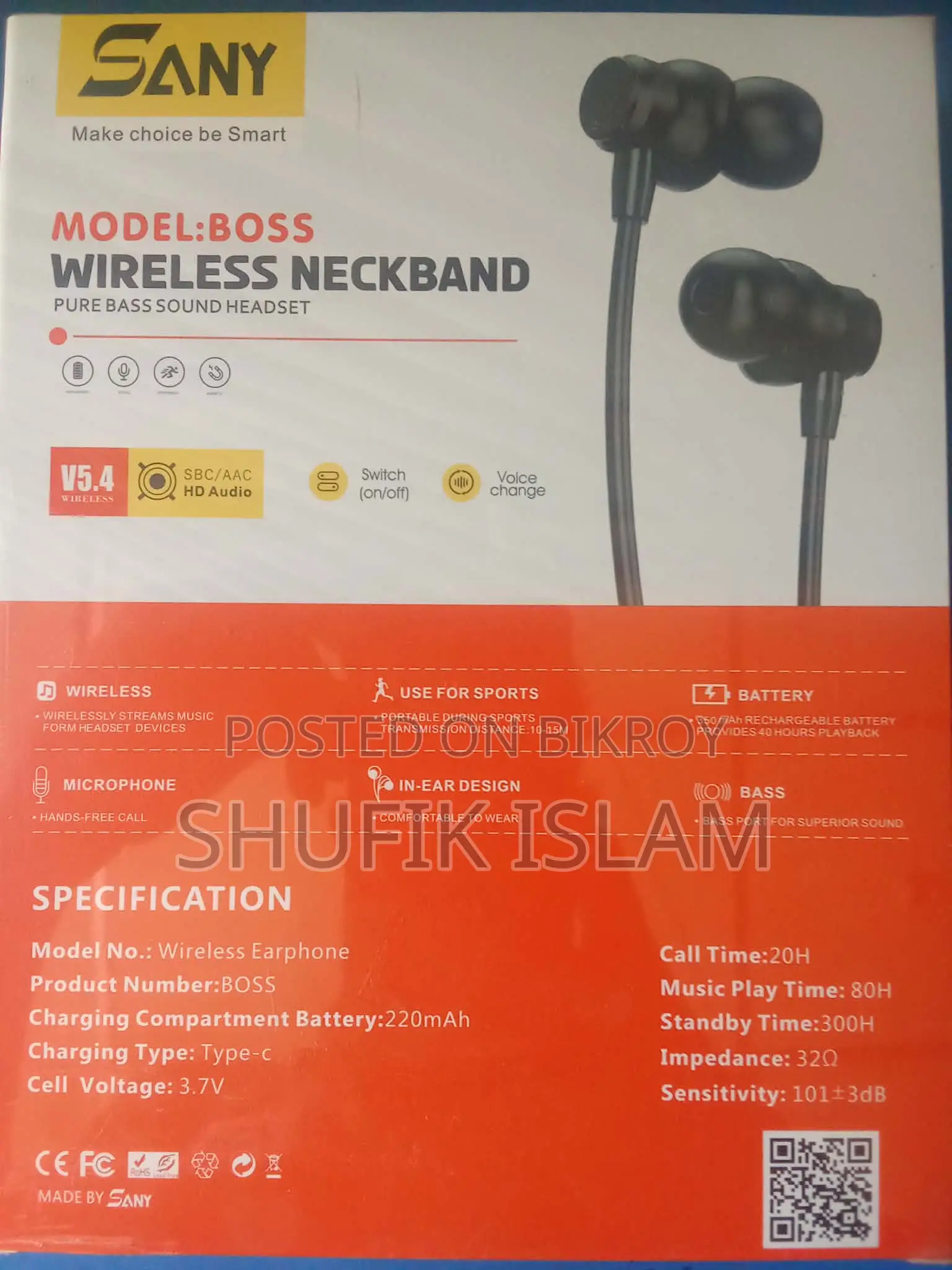 Sany V5.4 Wireless Neckband Earphones
