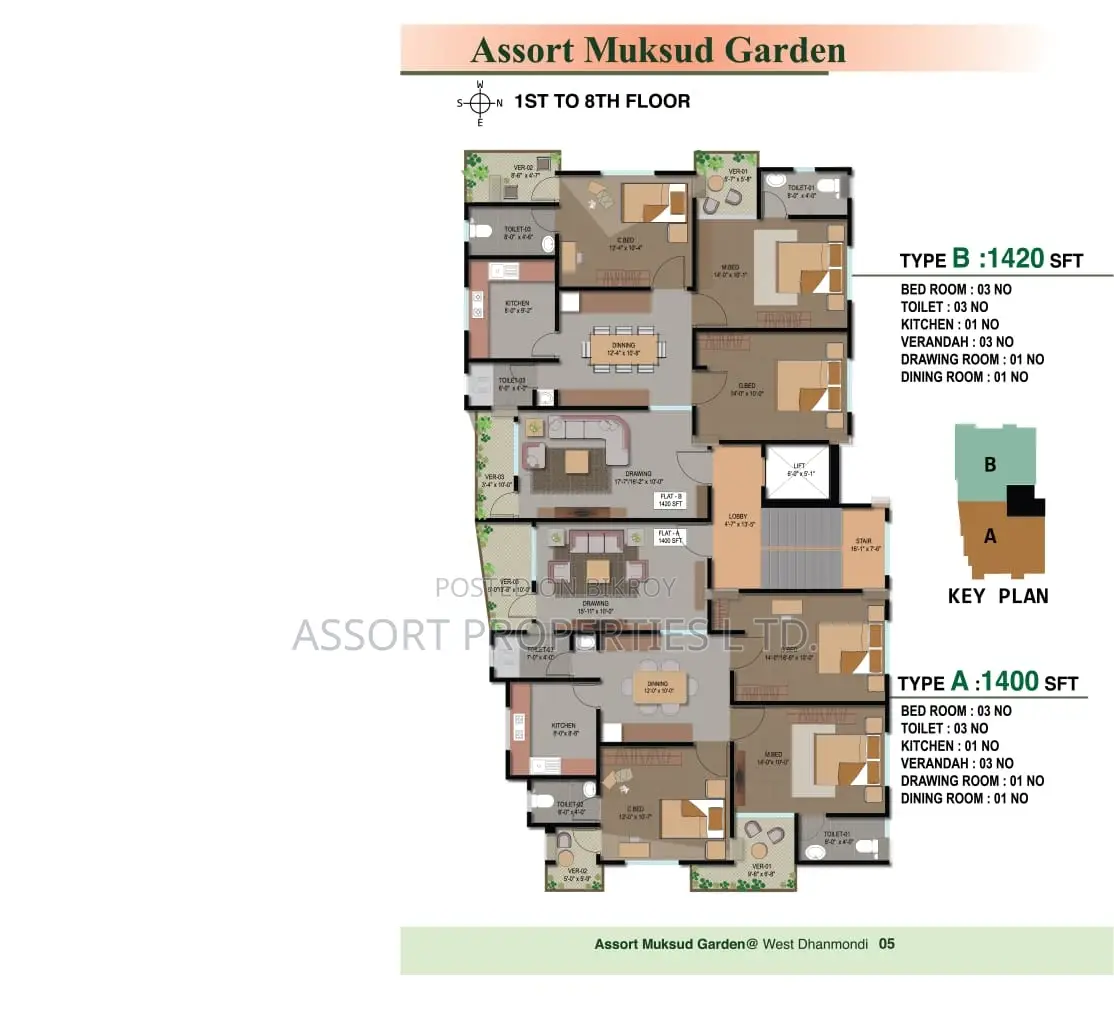 3 Bedroom Apartment in Assort Muksud Garden, Dhanmondi for Sale