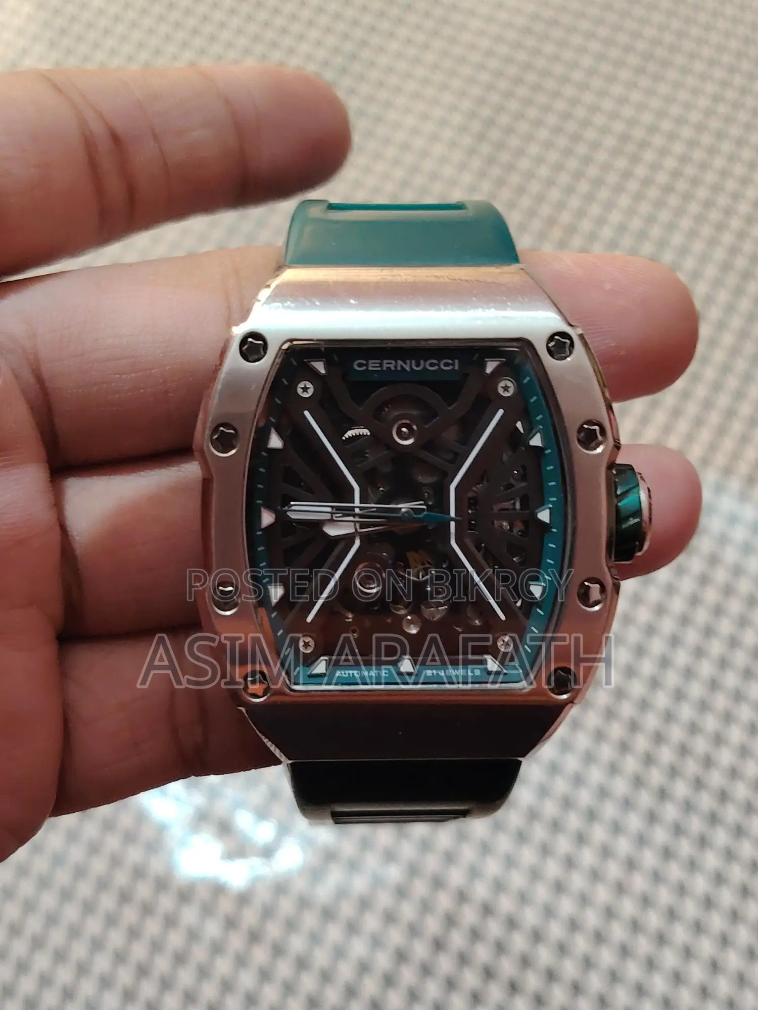 Cernucci Skeleton Green Strap Automatic Watch