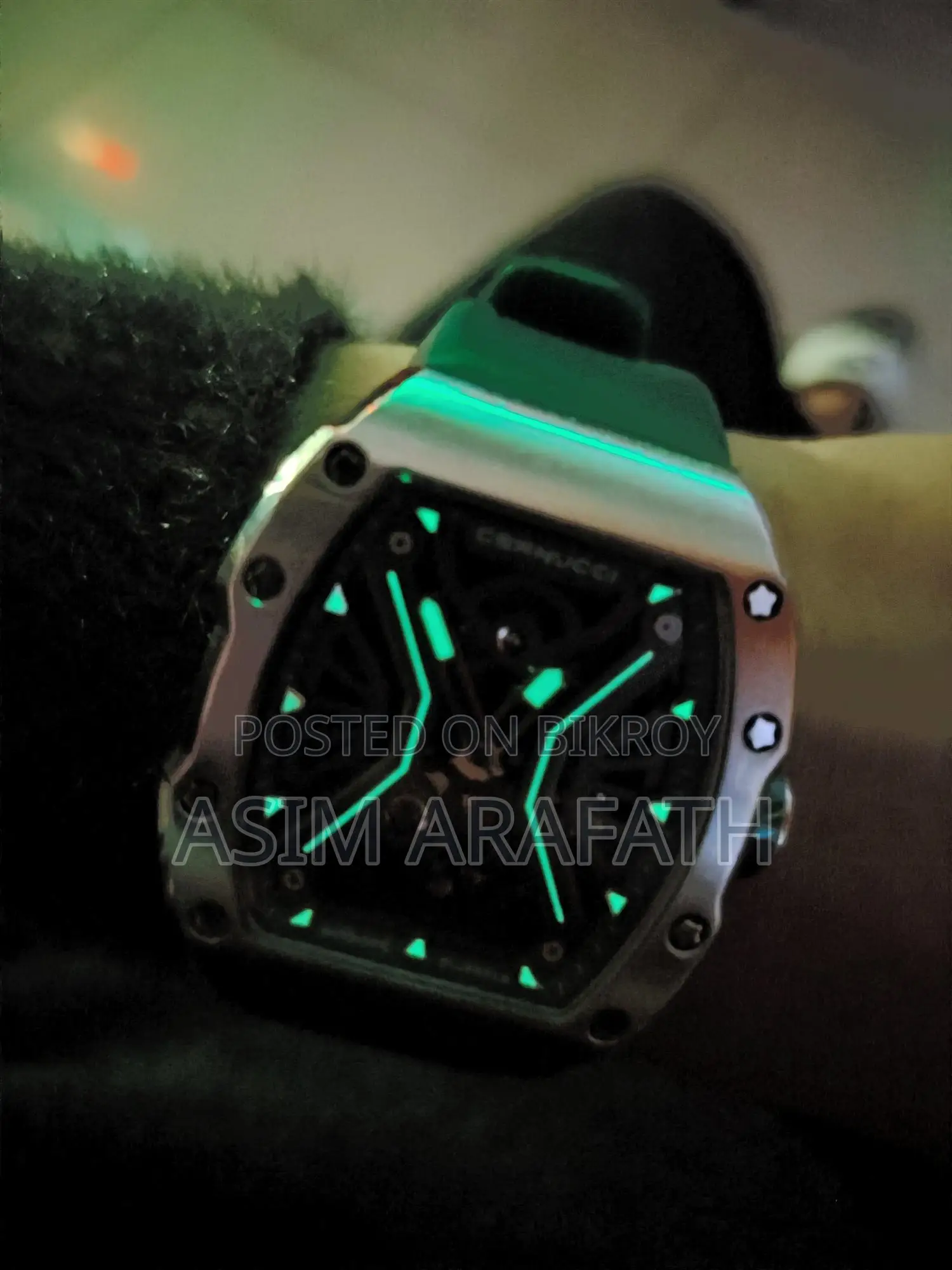 Cernucci Skeleton Green Strap Automatic Watch
