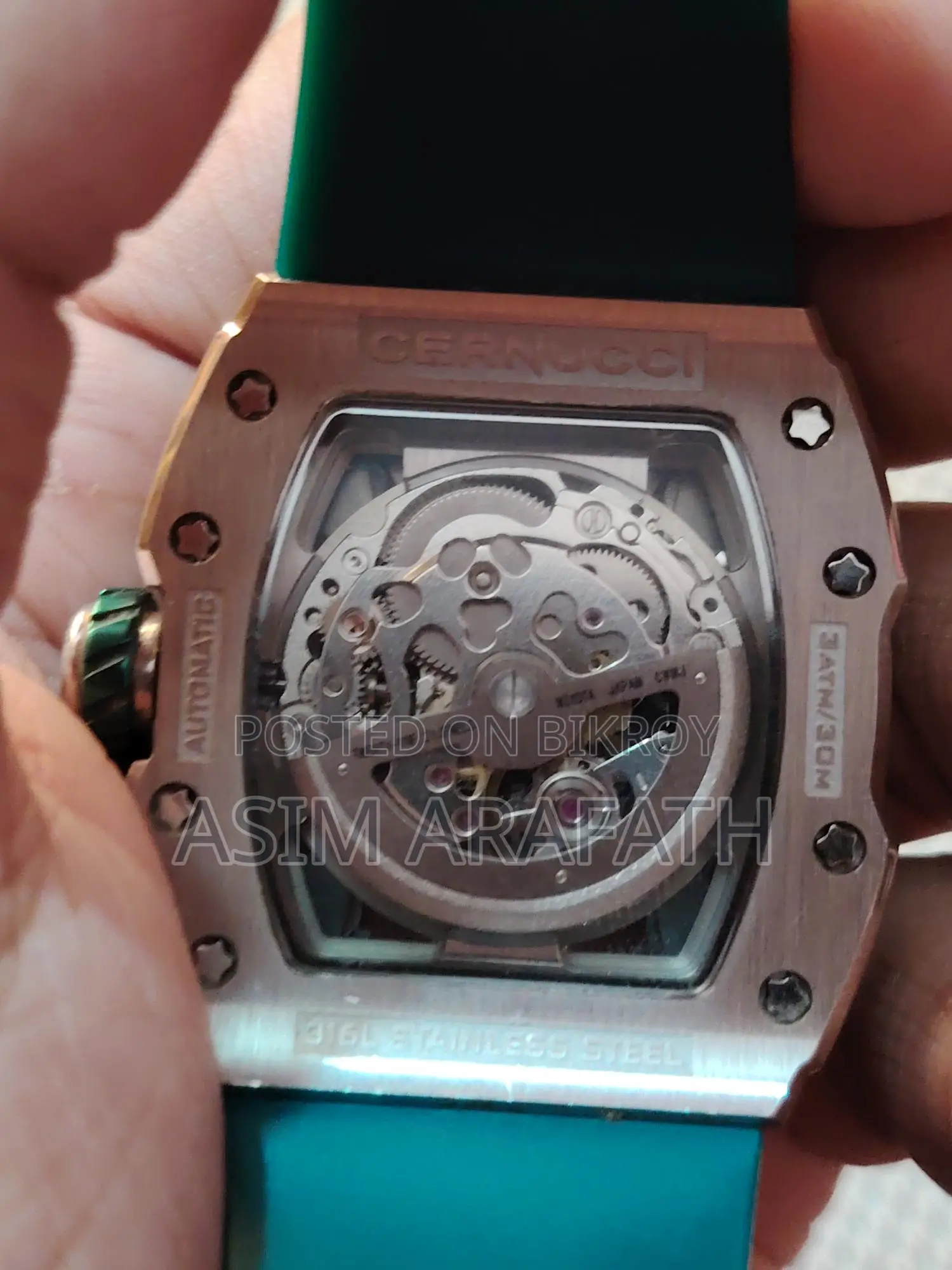 Cernucci Skeleton Green Strap Automatic Watch