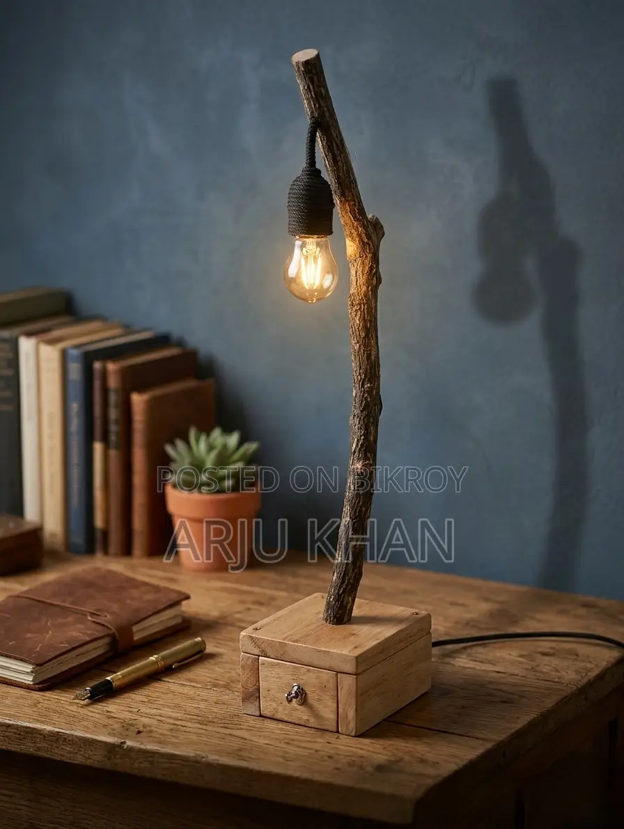 Vintage Handmade Wooden Lamp
