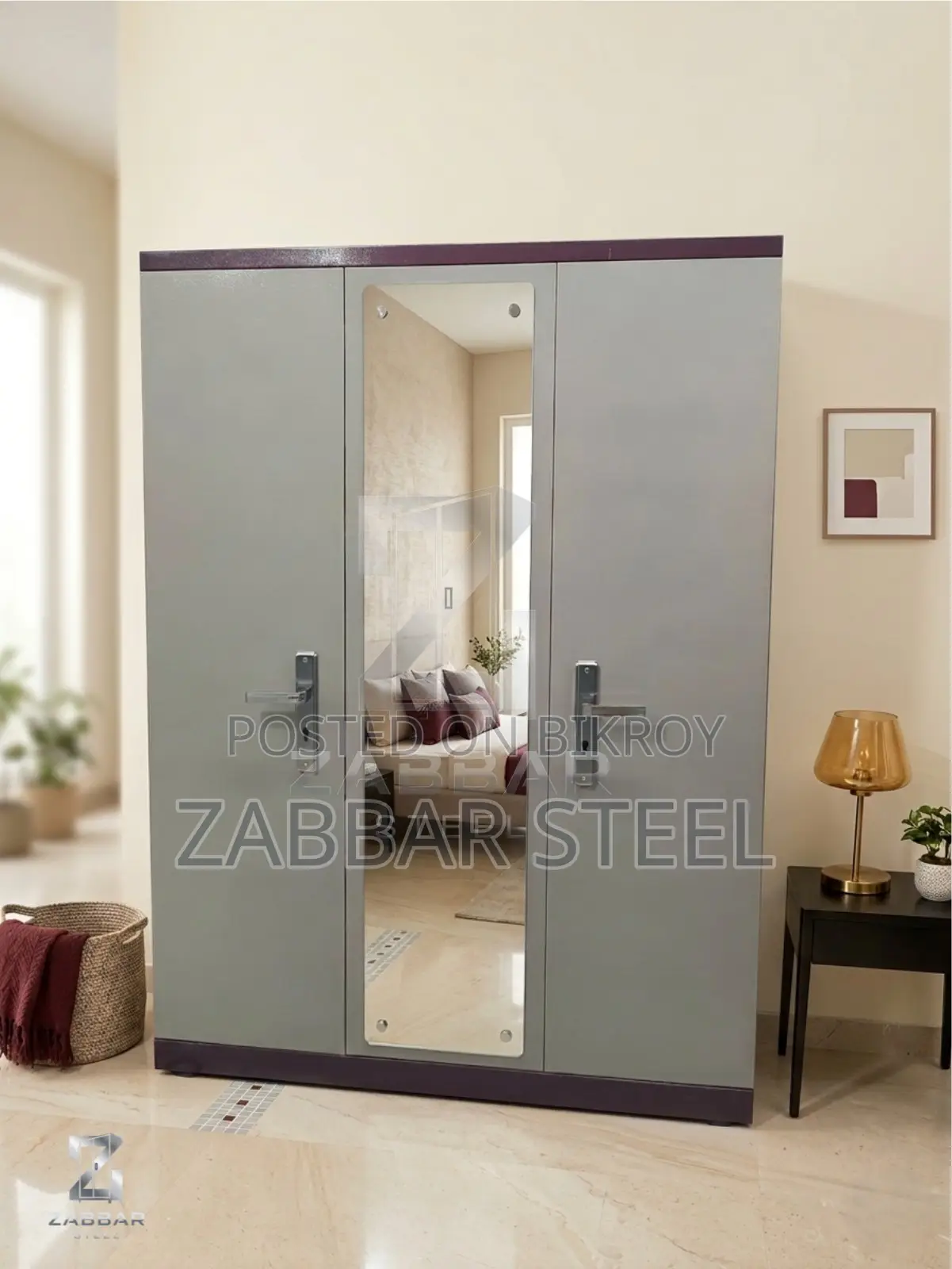 Zabbar Steel Modern 3-Door Premium Almirah — Stylish Design