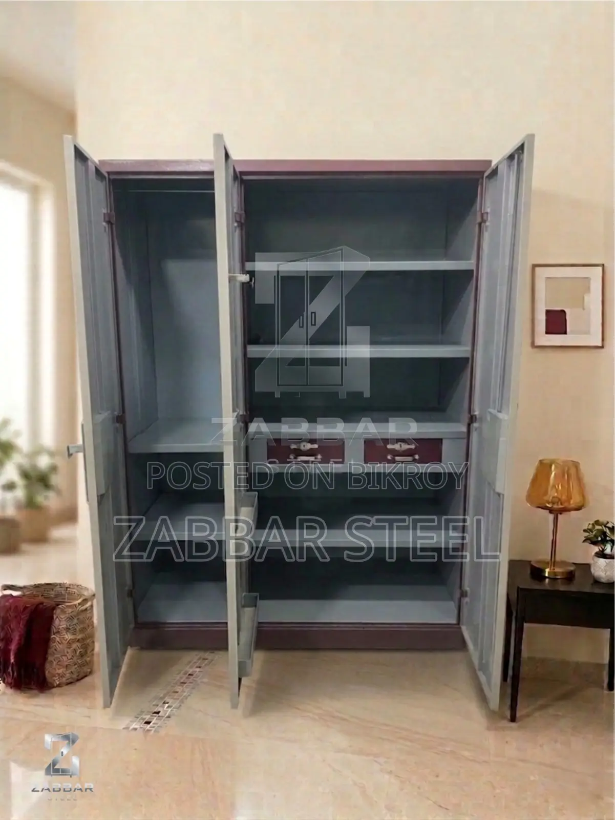 Zabbar Steel Modern 3-Door Premium Almirah — Stylish Design