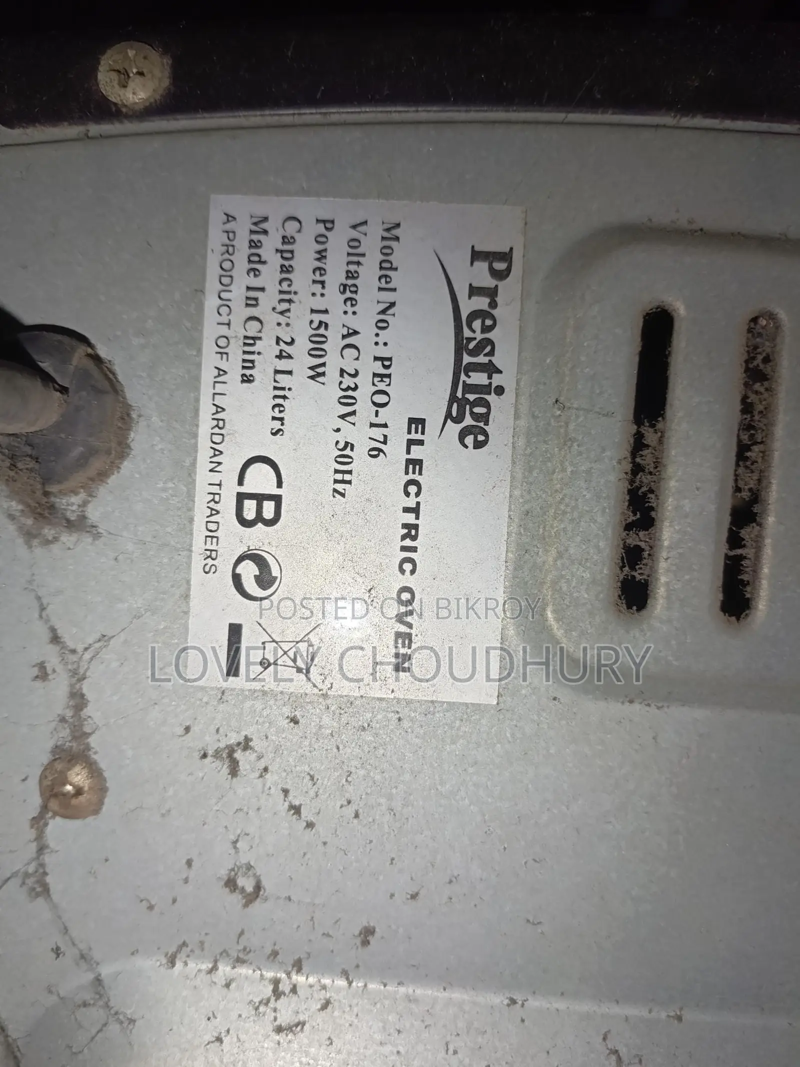 Prestige Electric Oven for sale.