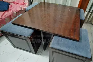 4-Seater Malaysian Processed Wood Center Table (with Stools)