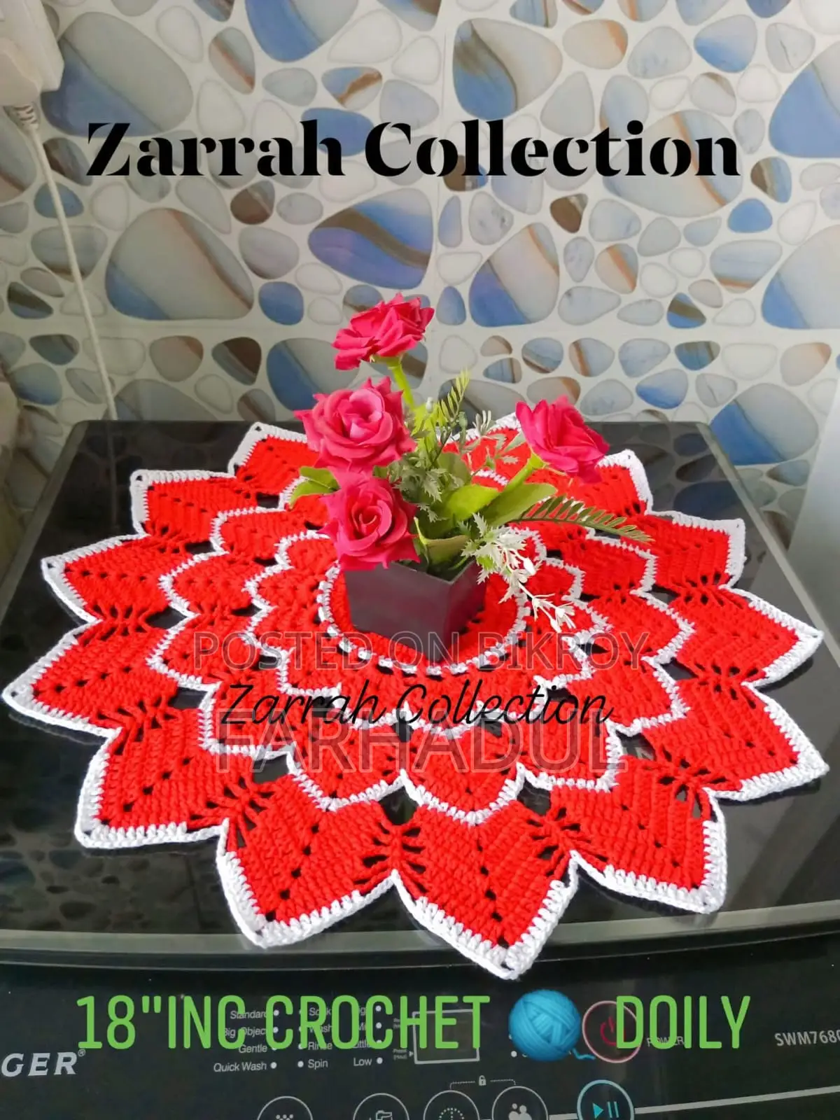 Hand-Woven Crochet Doily 18" Round Mat