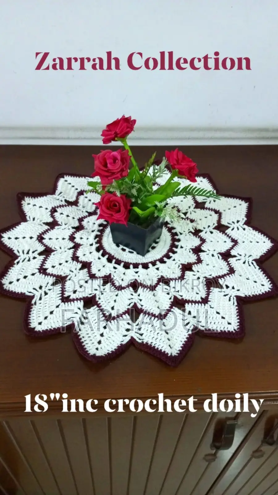 Hand-Woven Crochet Doily 18" Round Mat
