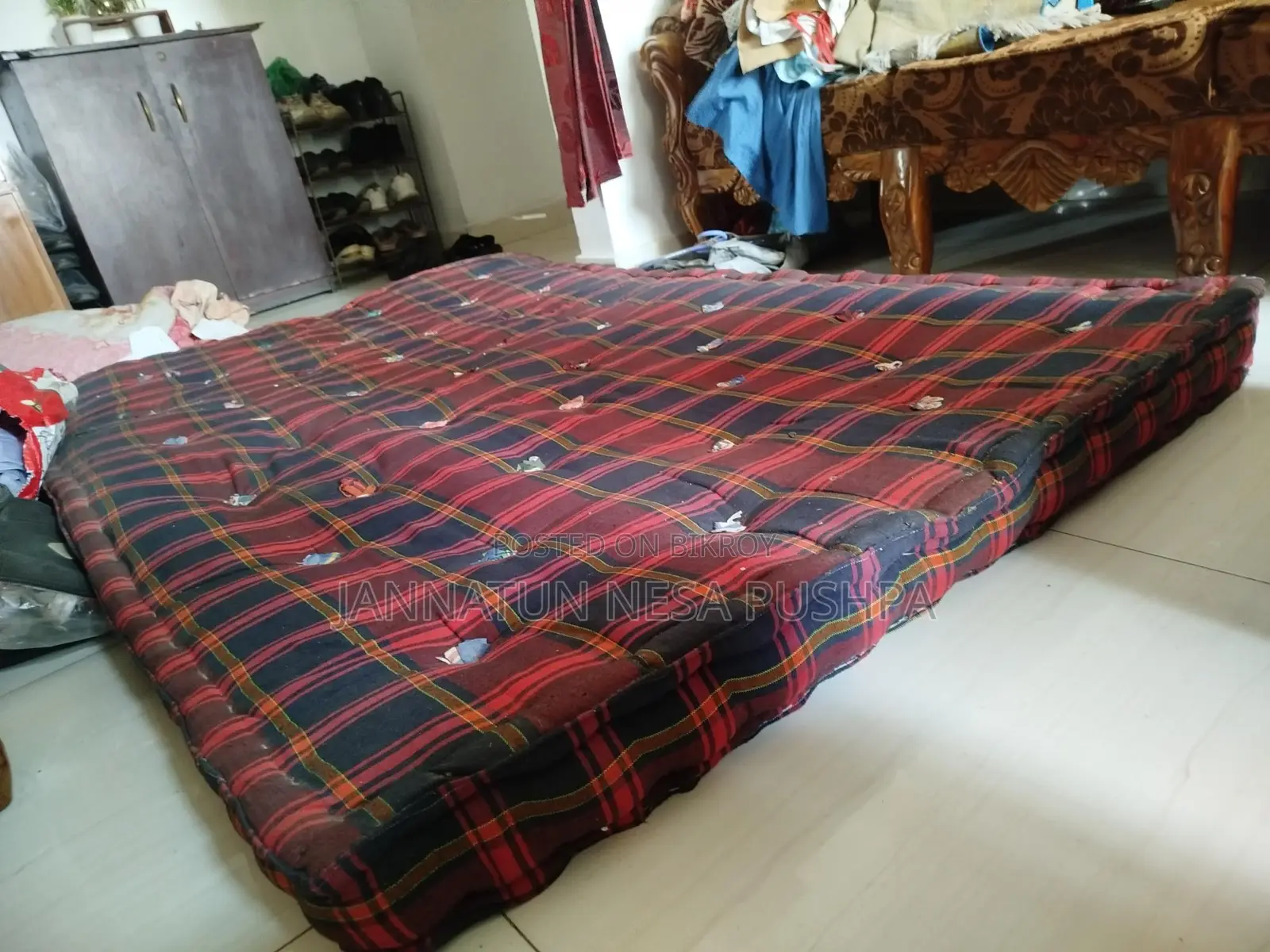 Teak Wood Bed + Mattress for Sale