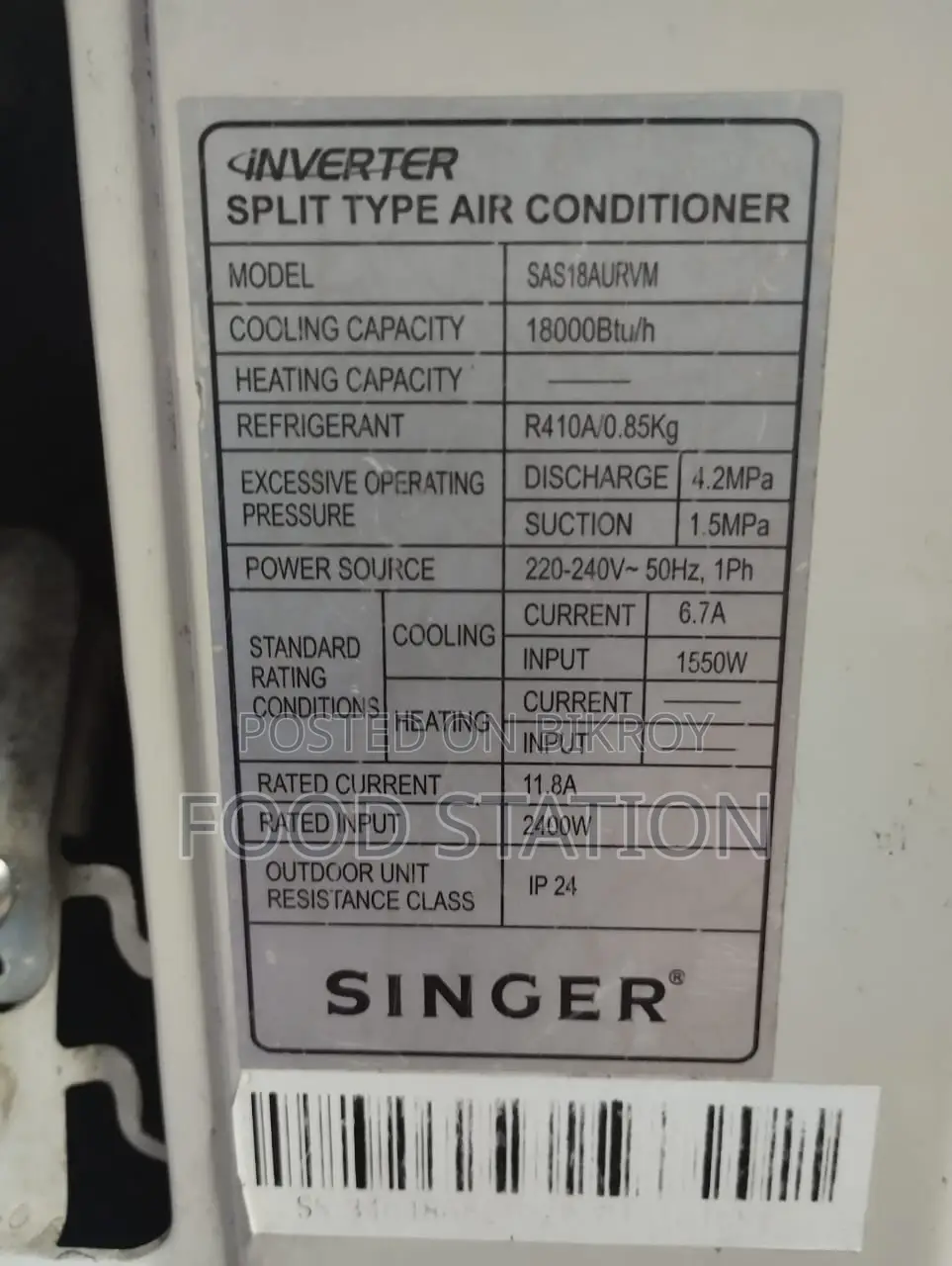 Singer Air Conditioner 1.5 Ton Inverter