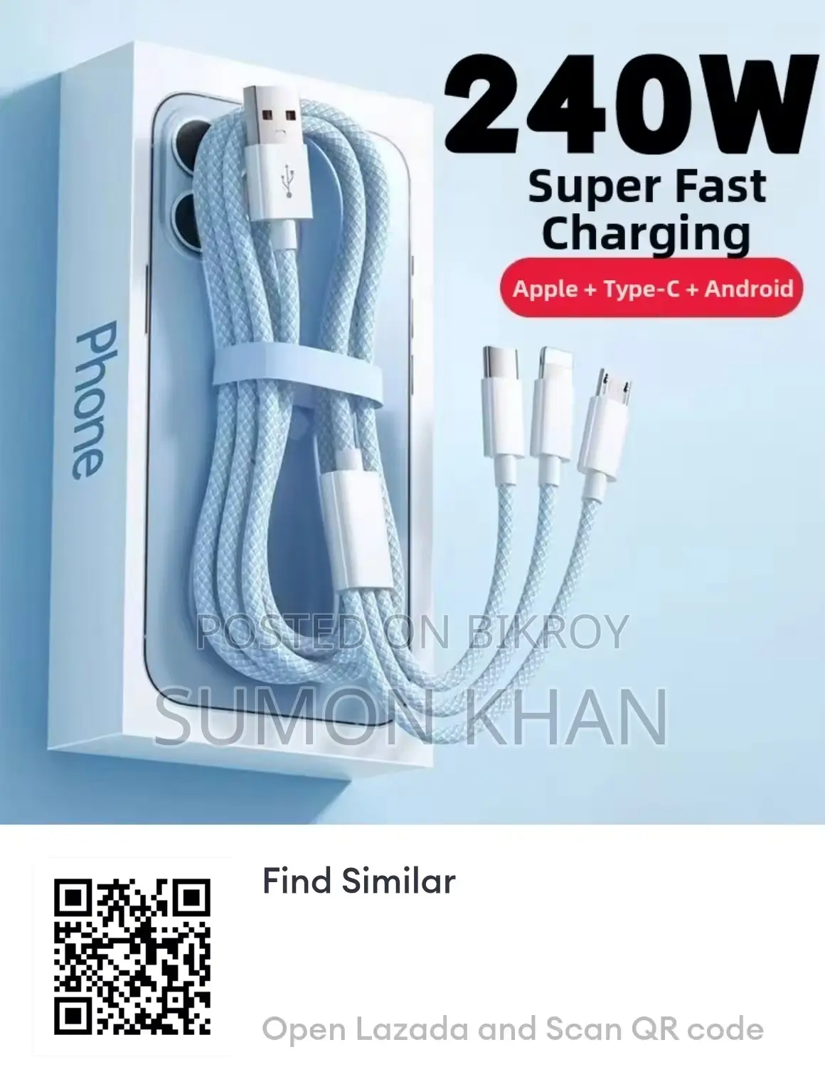 3-in-1 240W Fast Charging Data Cable and Car Charger Line