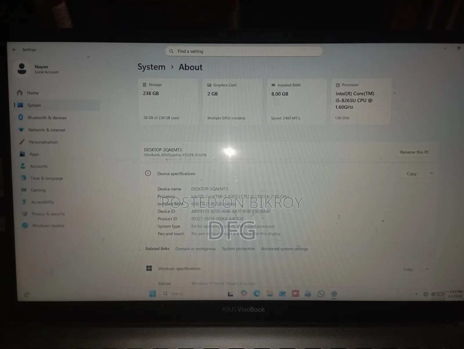 i5 8th Gen Fresh Laptop