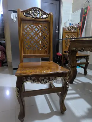 6-Chair Glass and Teak Wood Dining Table