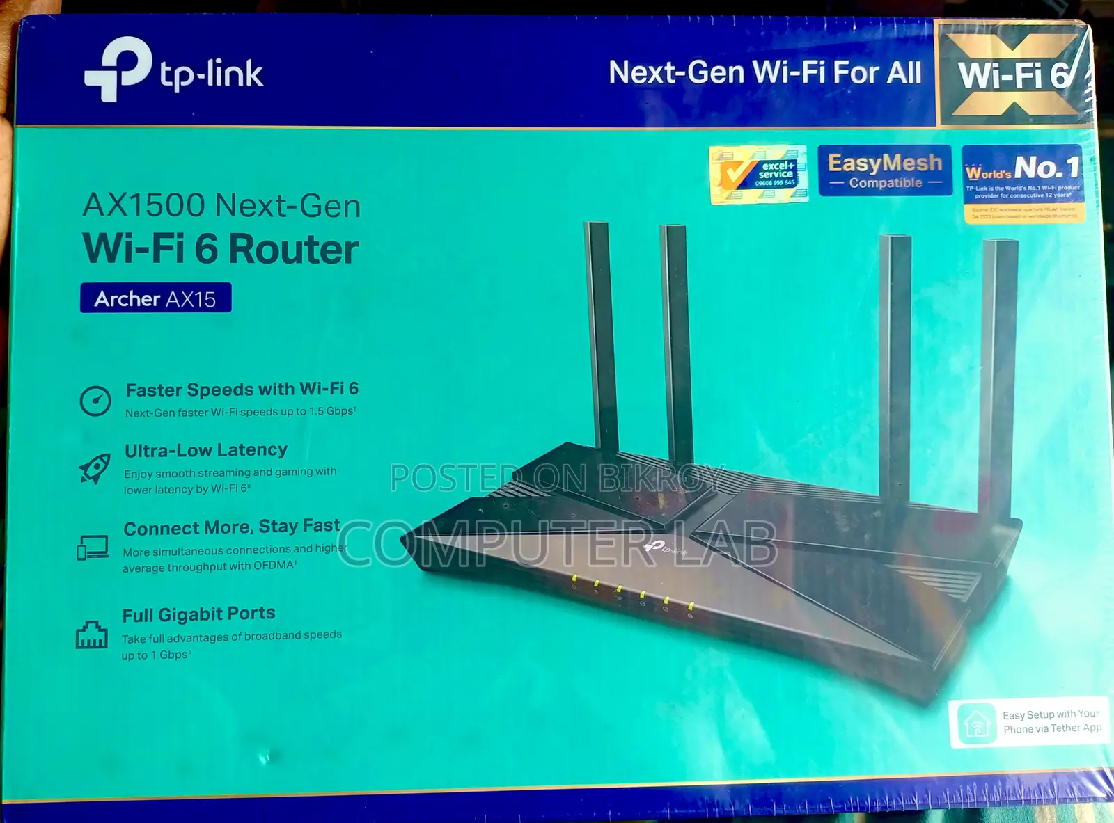New TP Link Archer AX15 AX1500 Gigabit Dual-Band Wi-Fi 6 With warranty