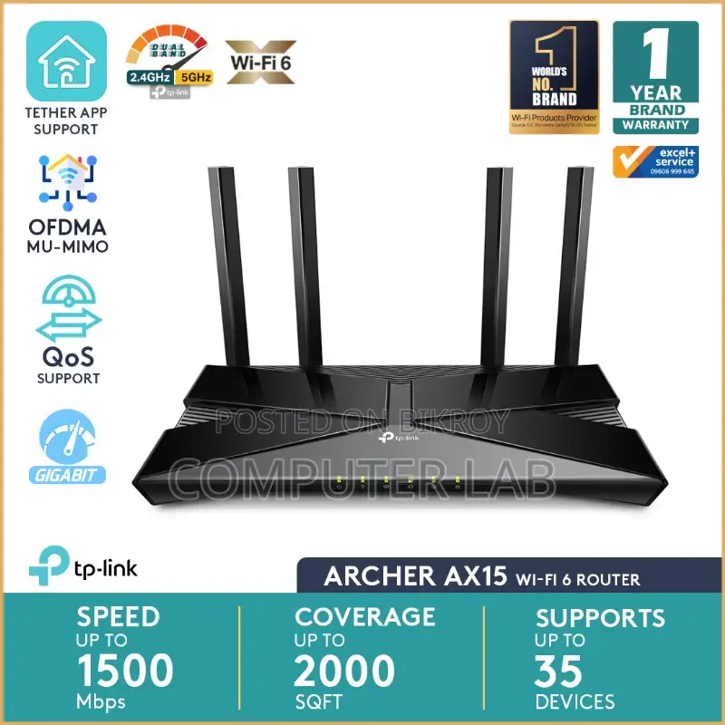 New TP Link Archer AX15 AX1500 Gigabit Dual-Band Wi-Fi 6 With warranty