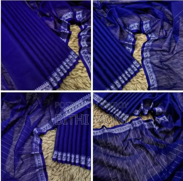 Red And Blue Cotton Fabric Saree