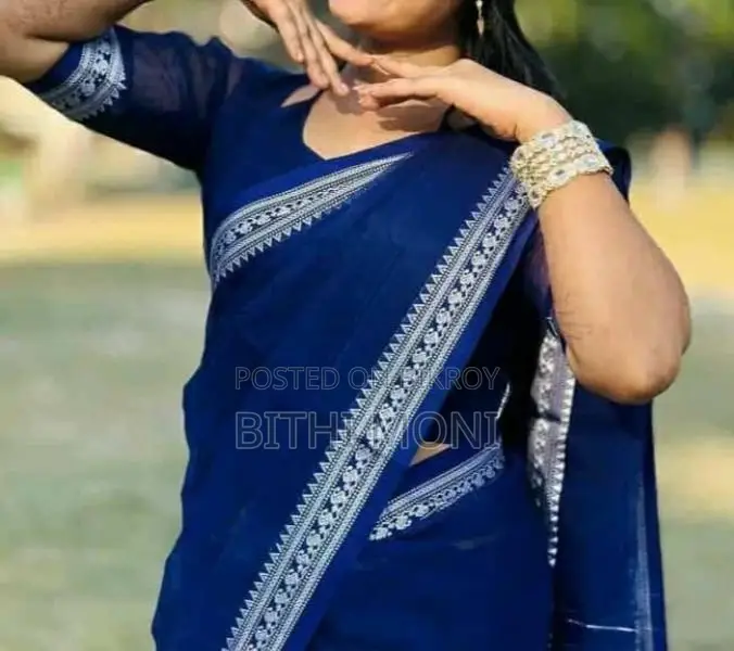 Red And Blue Cotton Fabric Saree