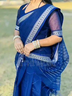 Red And Blue Cotton Fabric Saree