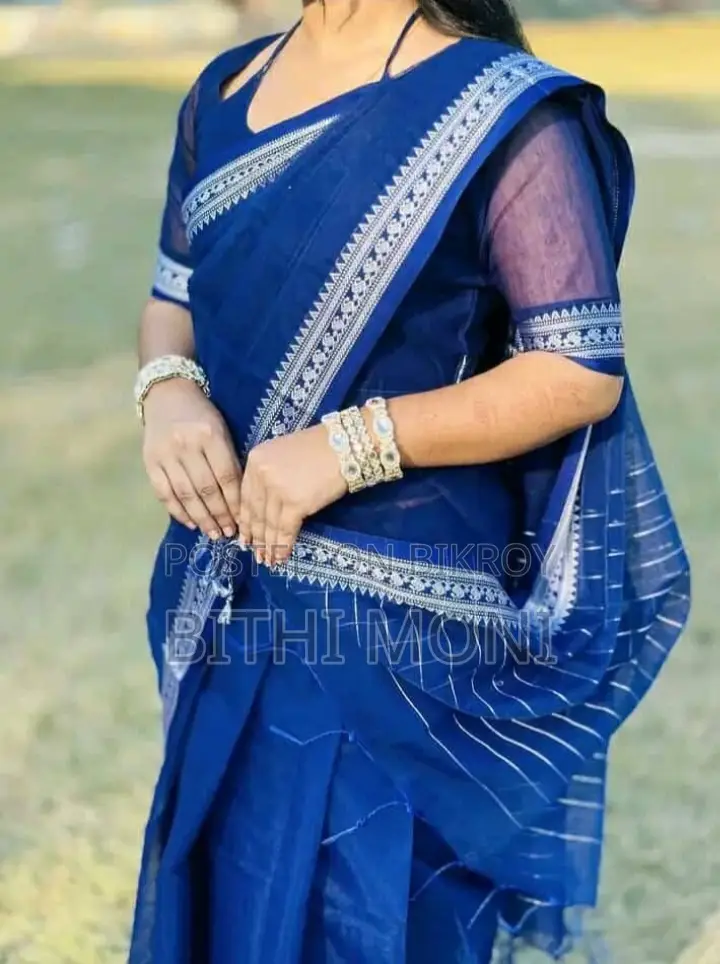 Red And Blue Cotton Fabric Saree