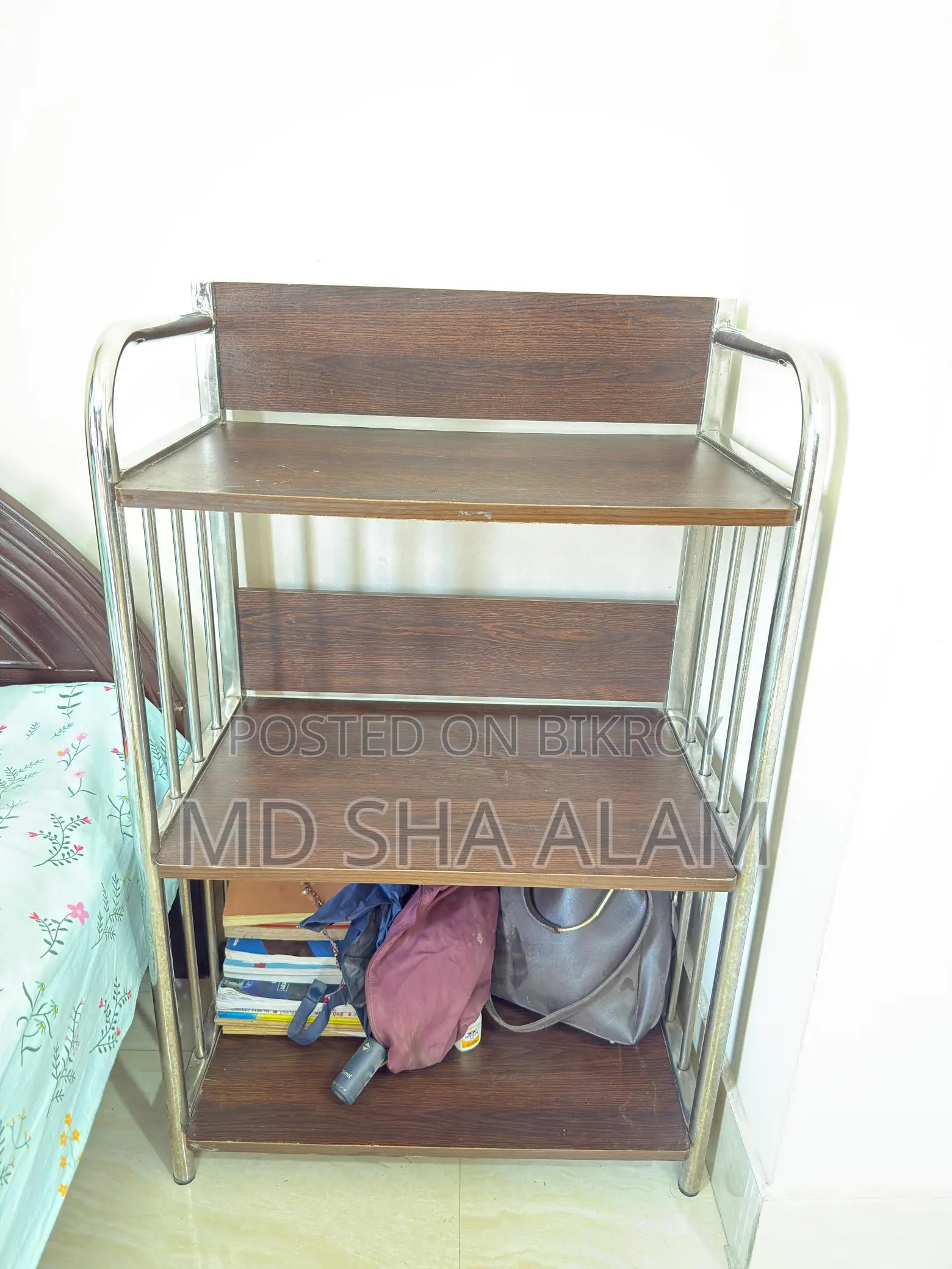 3-Tier Wood and Steel Shelf for Sale