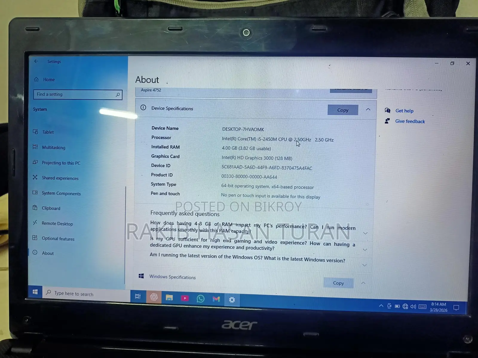 Aspire 4752 laptop sell