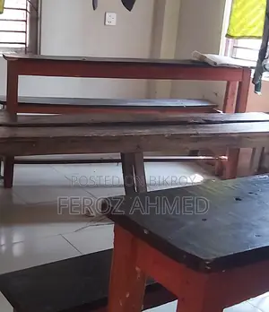 5 Pairs of Large Benches and One Whiteboard for Sale