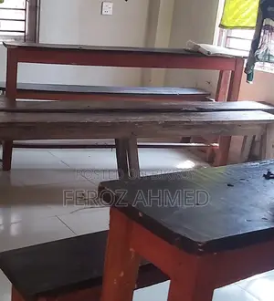 5 Pairs of Large Benches and One Whiteboard for Sale