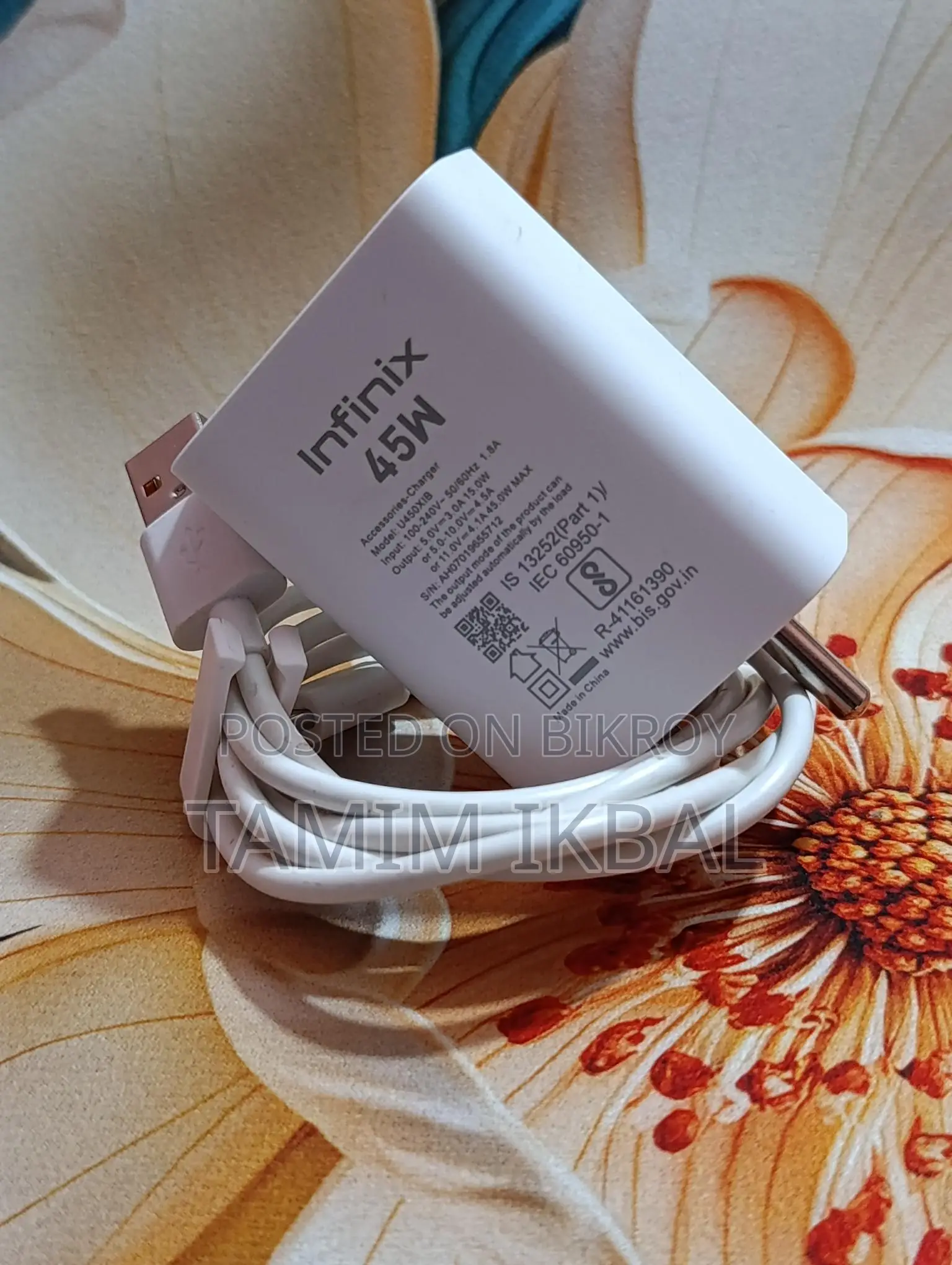Infinix 45 Watt Original Charger Indian Model