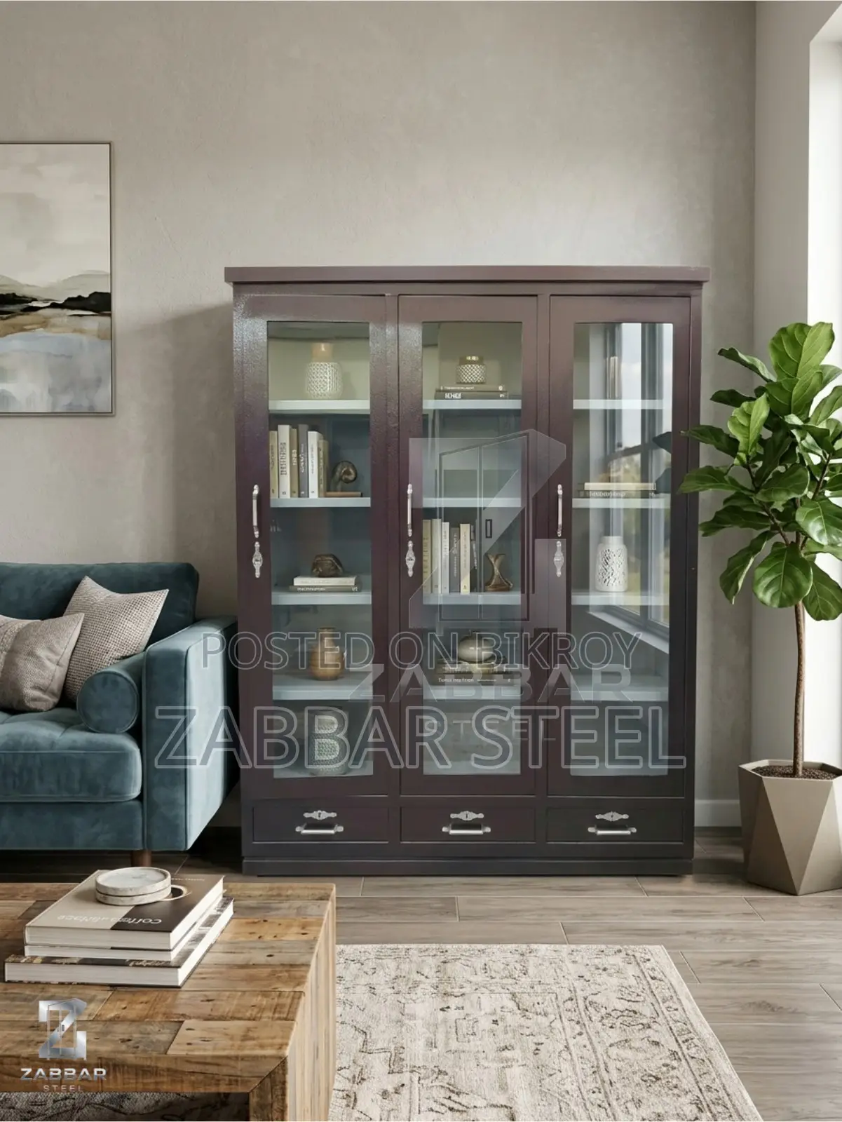 Premium Three-Door Steel Showcase | A Blend of Elegance and Durability