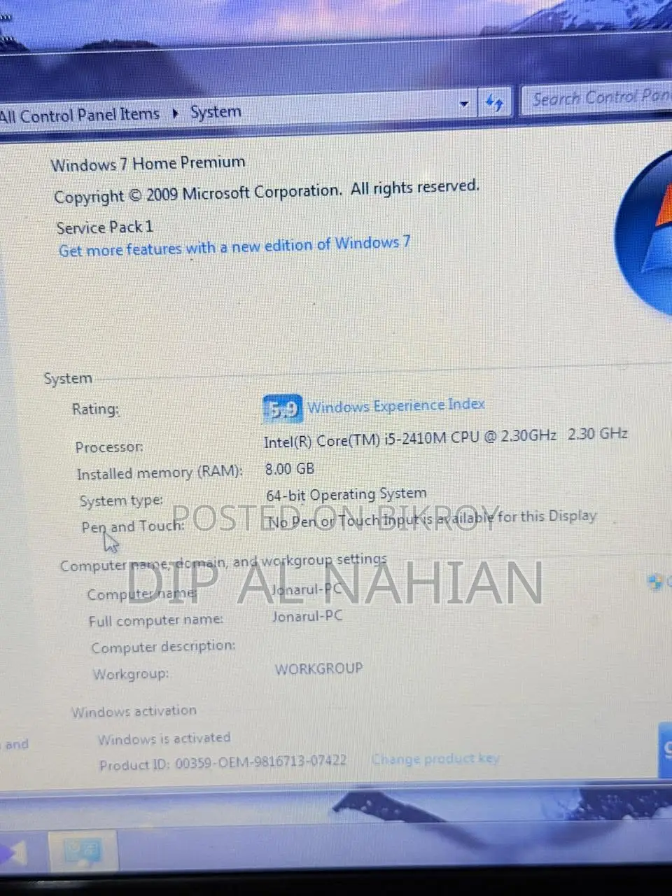 Laptop for Sale. Processor Intel Core i5- 2410m 2.30ghz