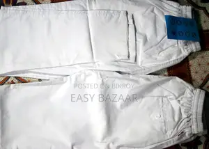 White stretch and cotton check trousers