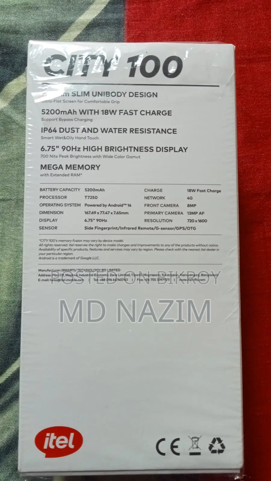Itel CITY 100 RAM 6+12 GB, ROM 128 (Brand New)