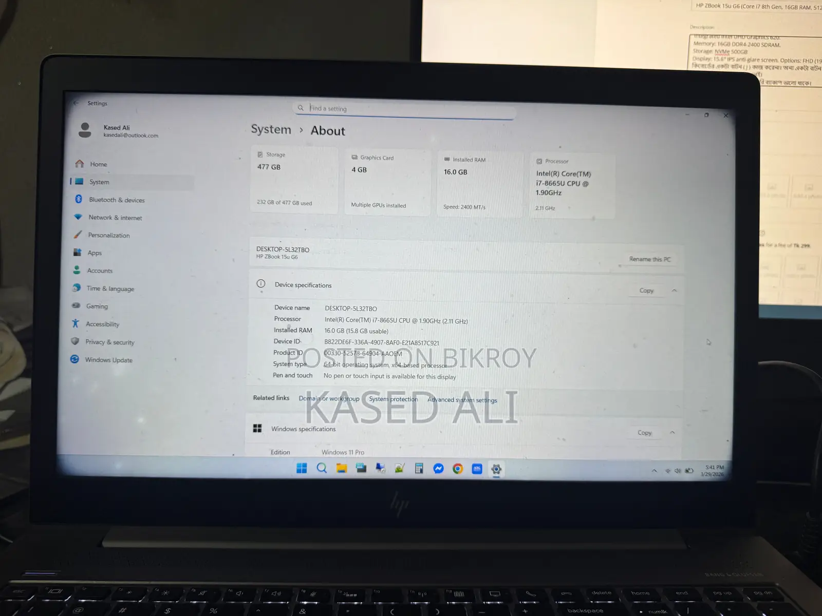 HP Zbook 15u G6 Core I7 8th Gen, 16GB RAM, 512GB SSD