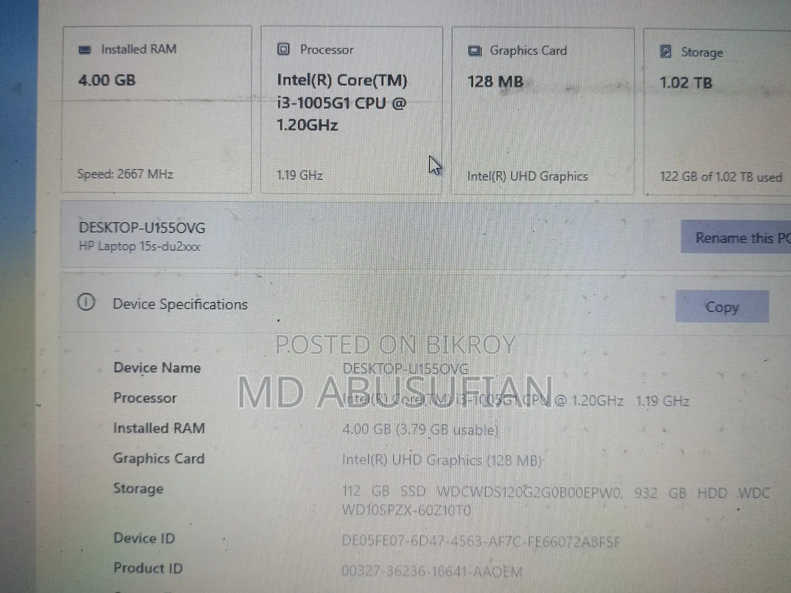 This laptop is for sale. Model: The HP 15s-du2061tu