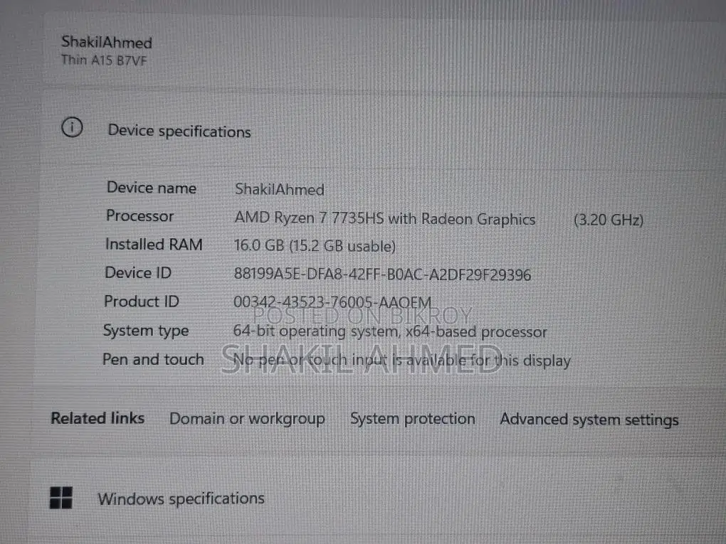 MSI Thin A15, Ryzen 7, 16GB RAM, 512GB ROM, RTX 4060 8GB Graphics