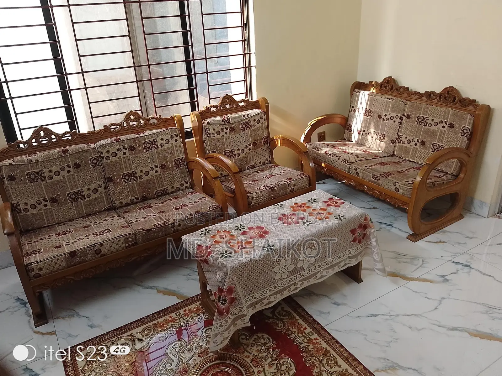 Teak Wood 5-Seater Sofa with Wooden Tea Table.