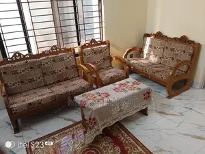 Teak Wood 5-Seater Sofa with Wooden Tea Table.