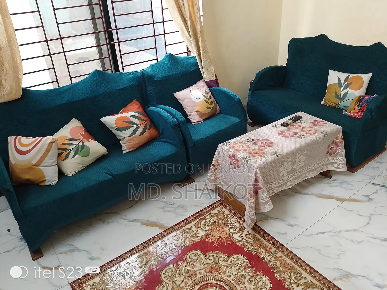 Teak Wood 5-Seater Sofa with Wooden Tea Table.