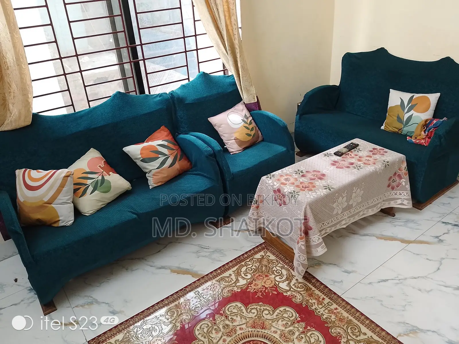 Teak Wood 5-Seater Sofa with Wooden Tea Table.