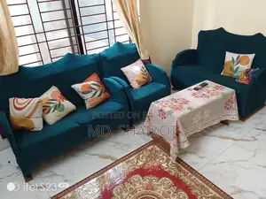 Teak Wood 5-Seater Sofa with Wooden Tea Table.