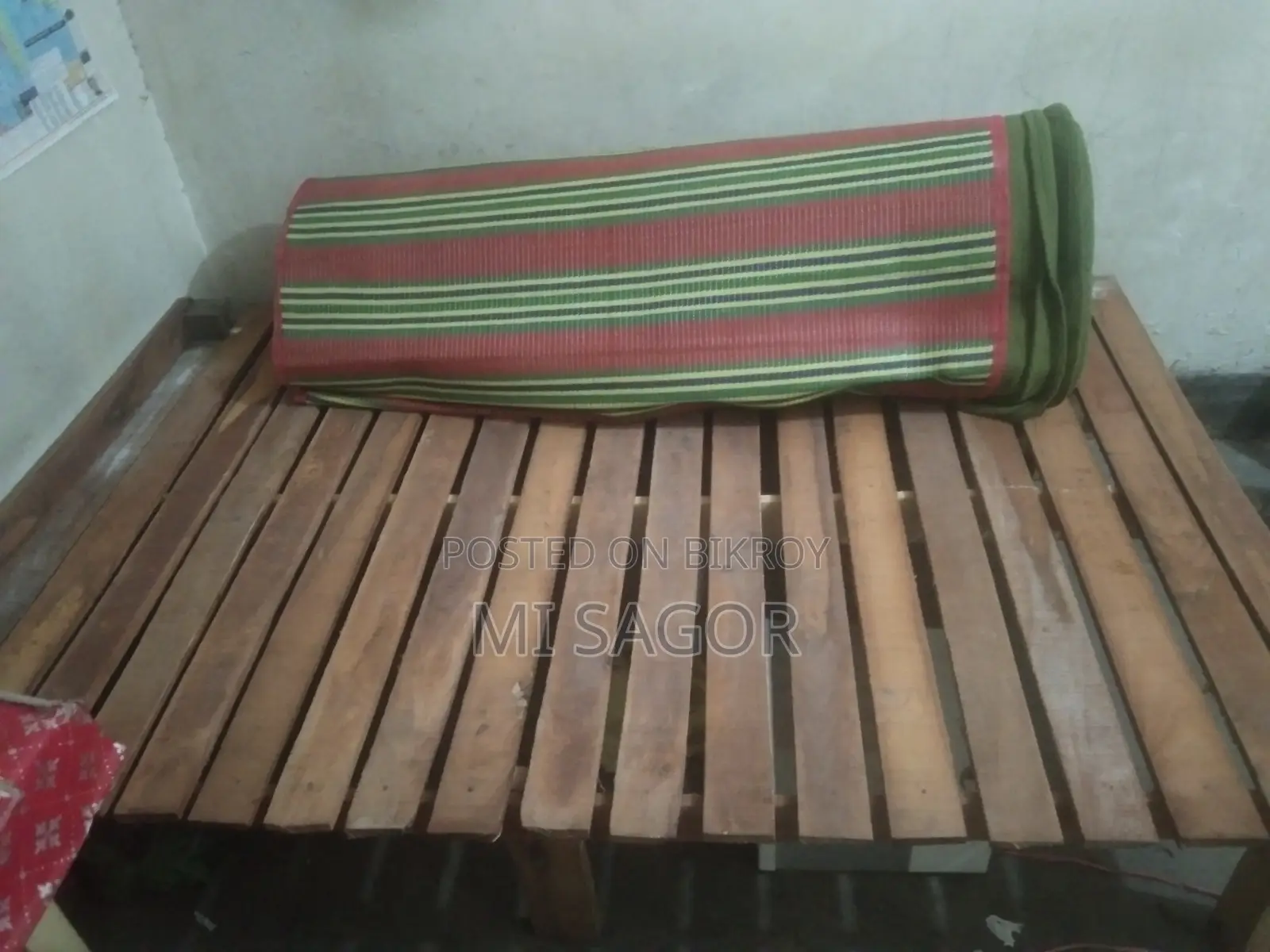Double bed and wooden table