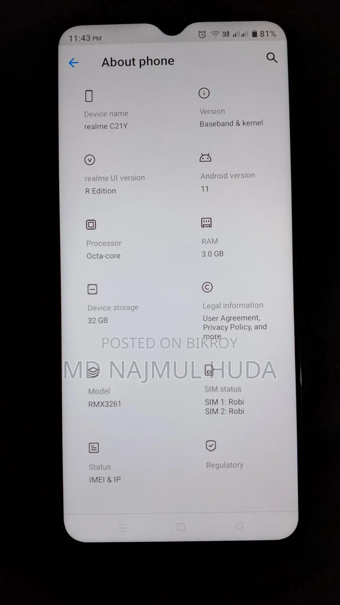 Realme C21Y . (Used)