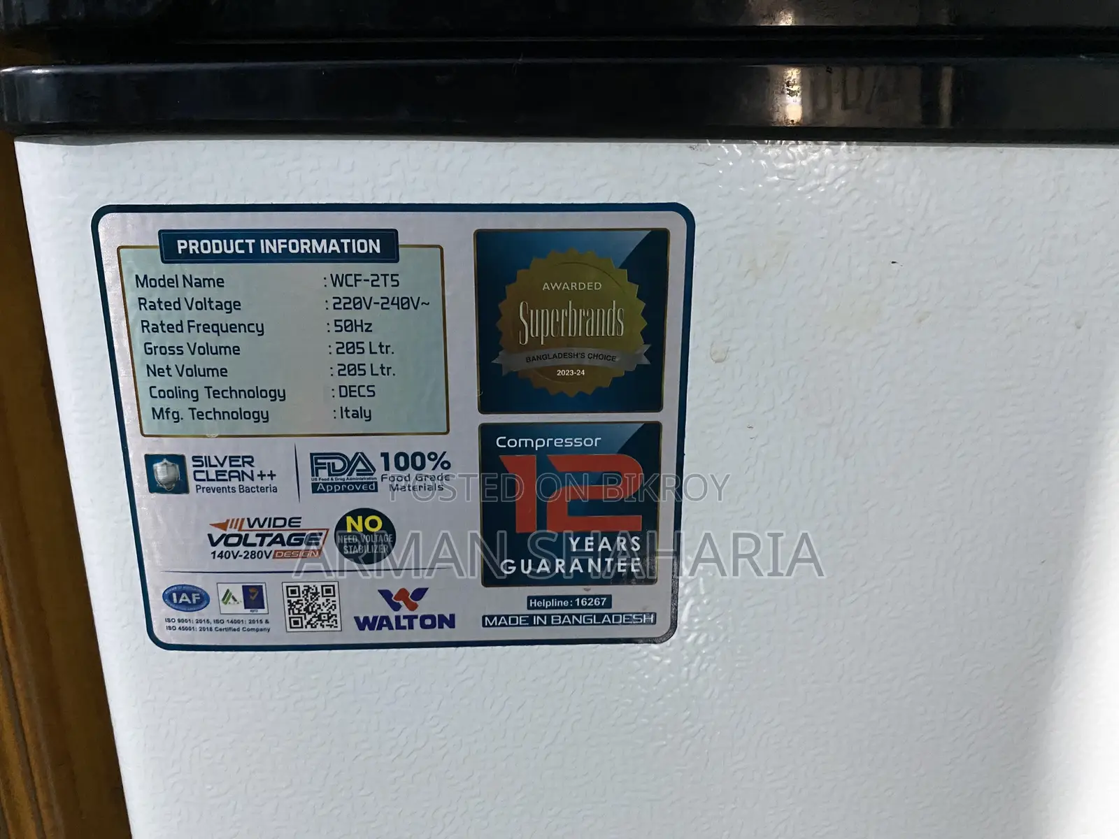 Walton Deep Freezer WCF-2T5 205 Liters – Excellent Condition