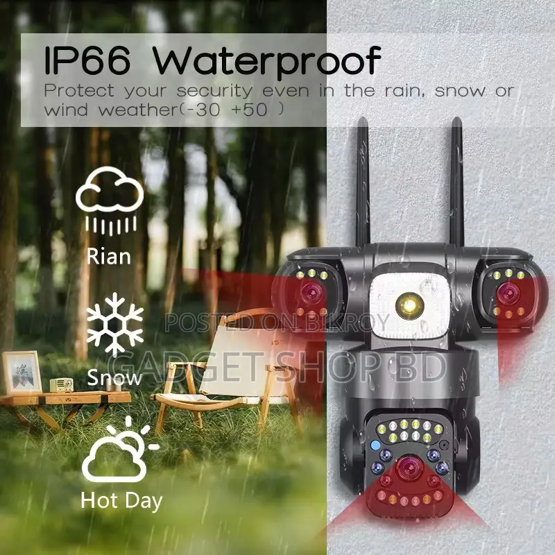 Three Lens 4G Sim Full HD 6MP Outdoor Waterproof IP Camera V380 Pro