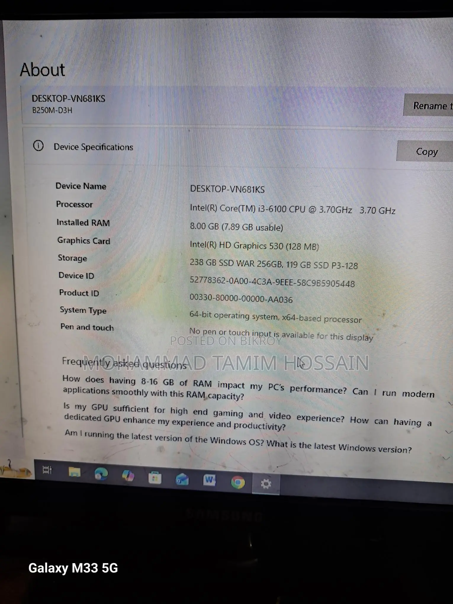 Computer Core i3 6th Gen. ddr4 8gb Ram. SSD 128+256