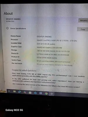 Computer Core i3 6th Gen. ddr4 8gb Ram. SSD 128+256
