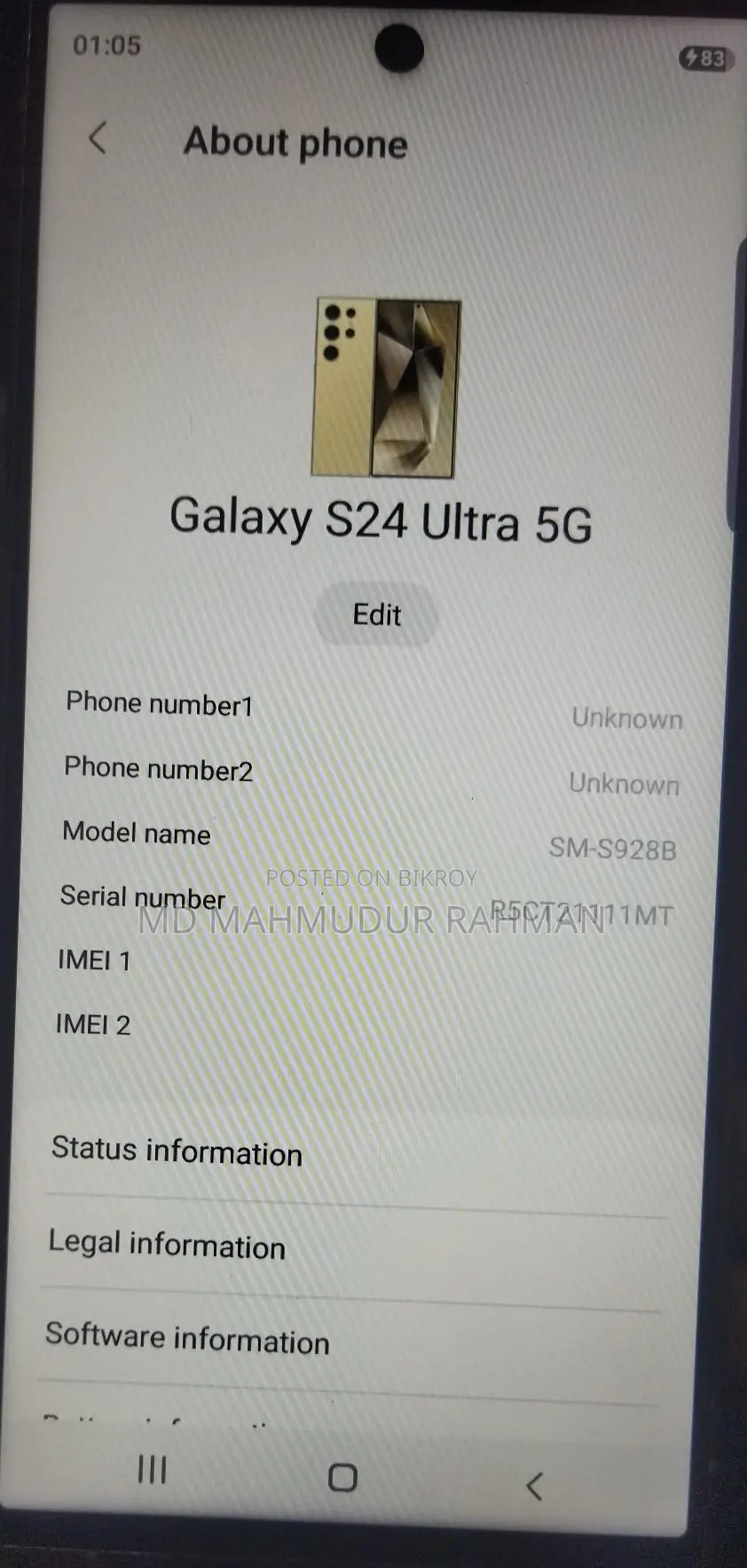 Samsung Galaxy S24 Ultra Copy Mobile (Used)
