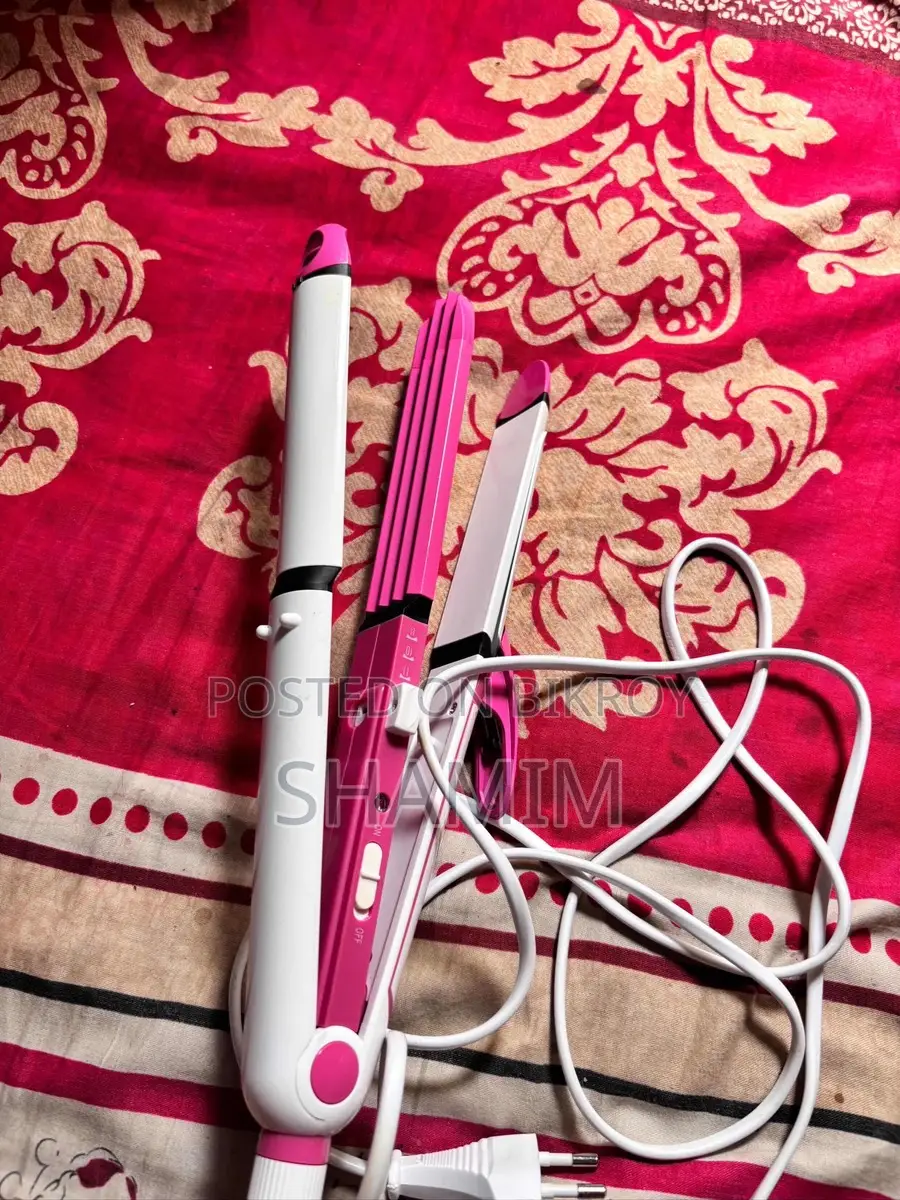 Kemei Km-1291 Professional 3-in-1 Hair Straightener, Curler, and Crimper