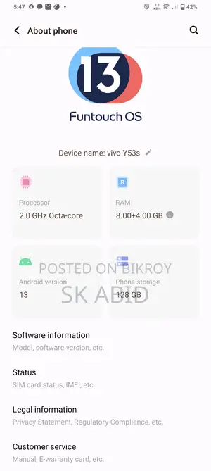 Vivo Y53s শুধু ফোন (Used)